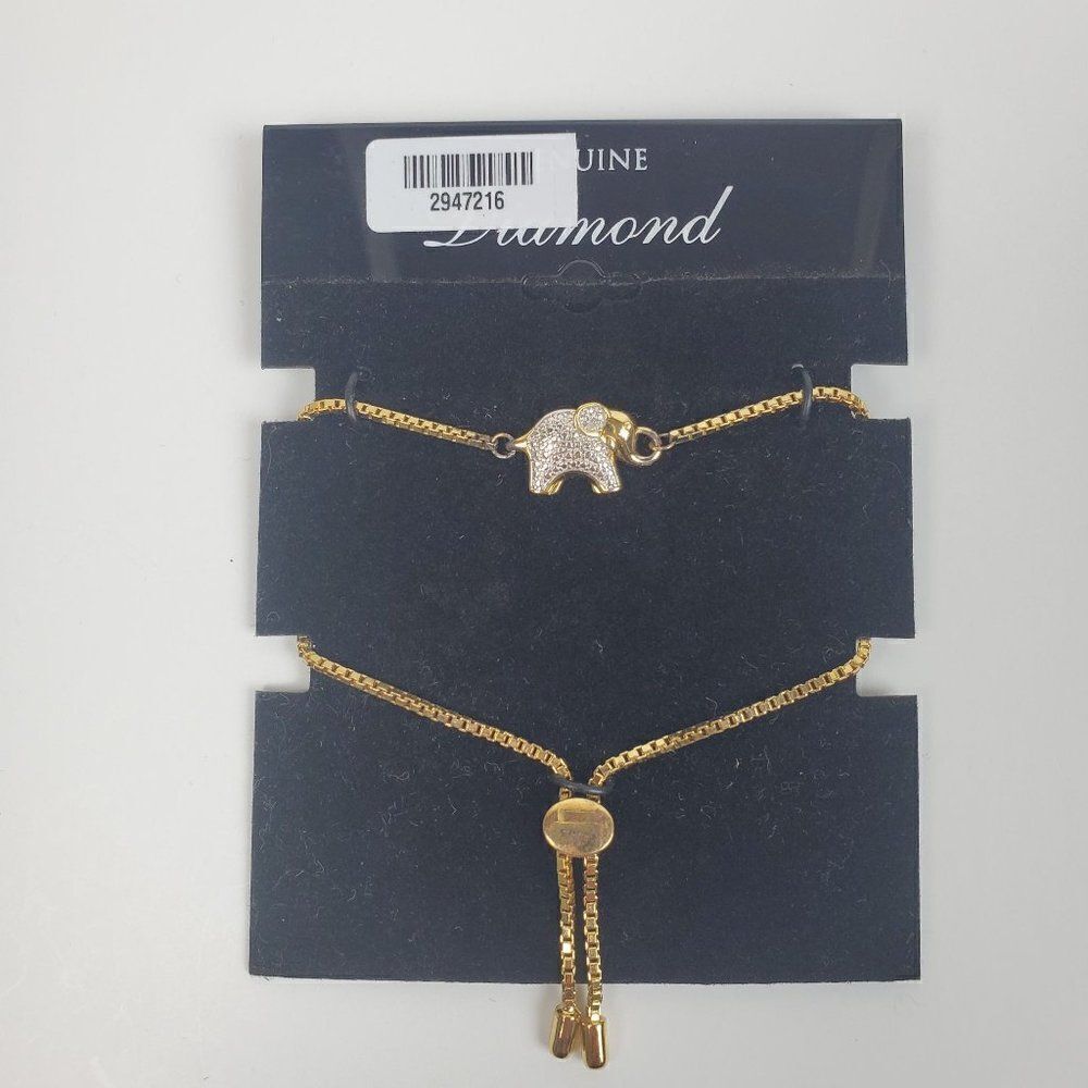 PAJ BR Genuine Diamond Chip Elephant Gold Tone‎ Box Chain Adjustable Bracelet - Picture 13 of 13